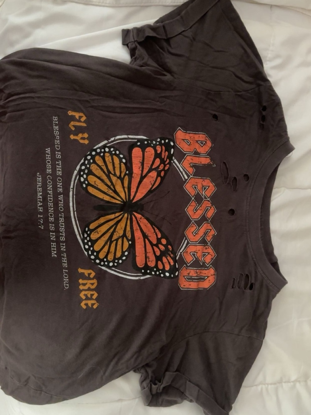 Xenia Boutique Charcoal 'Blessed' Butterfly Graphic Tee with Orange Accents - Picture 1 of 1